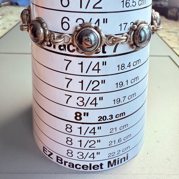 Vintage Modernist Hematite Round Cosmic Panel Sterling Silver 925 Bracelet MCM - Picture 5 of 6